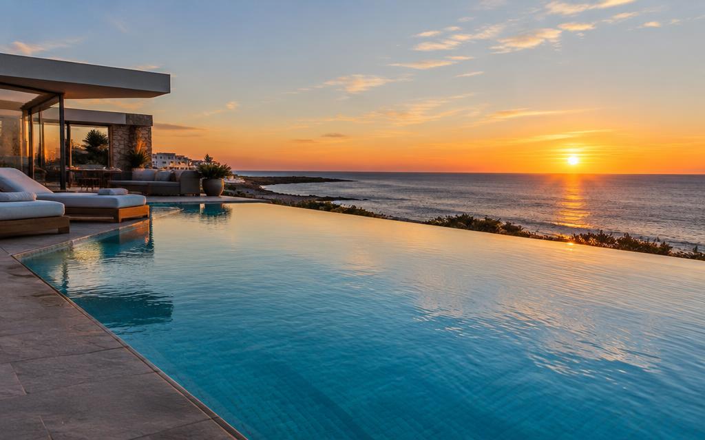 Piscina infinita con vista al mar en La Barra al amanecer